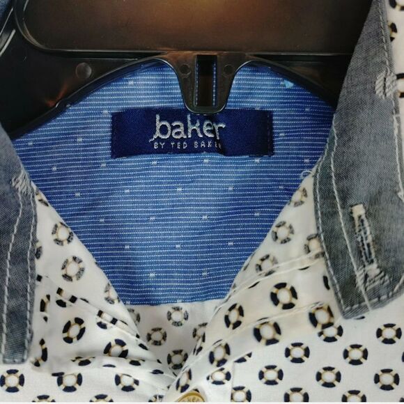 TED Baker Boys size 7 Nautical Sailor Print Button Down Oxford SHIRT Shipped wit - Picture 6 of 7